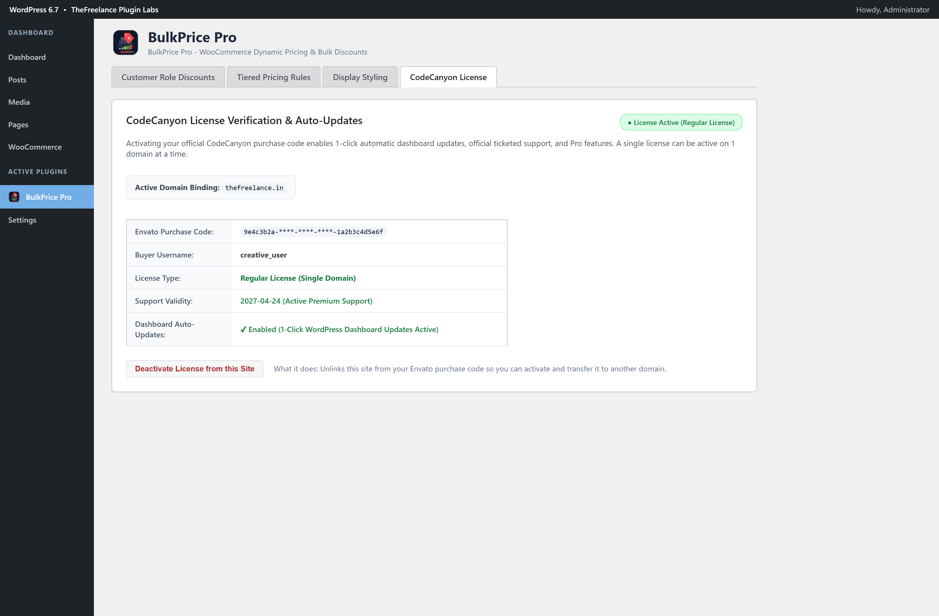BulkPrice Pro WordPress Admin Dashboard