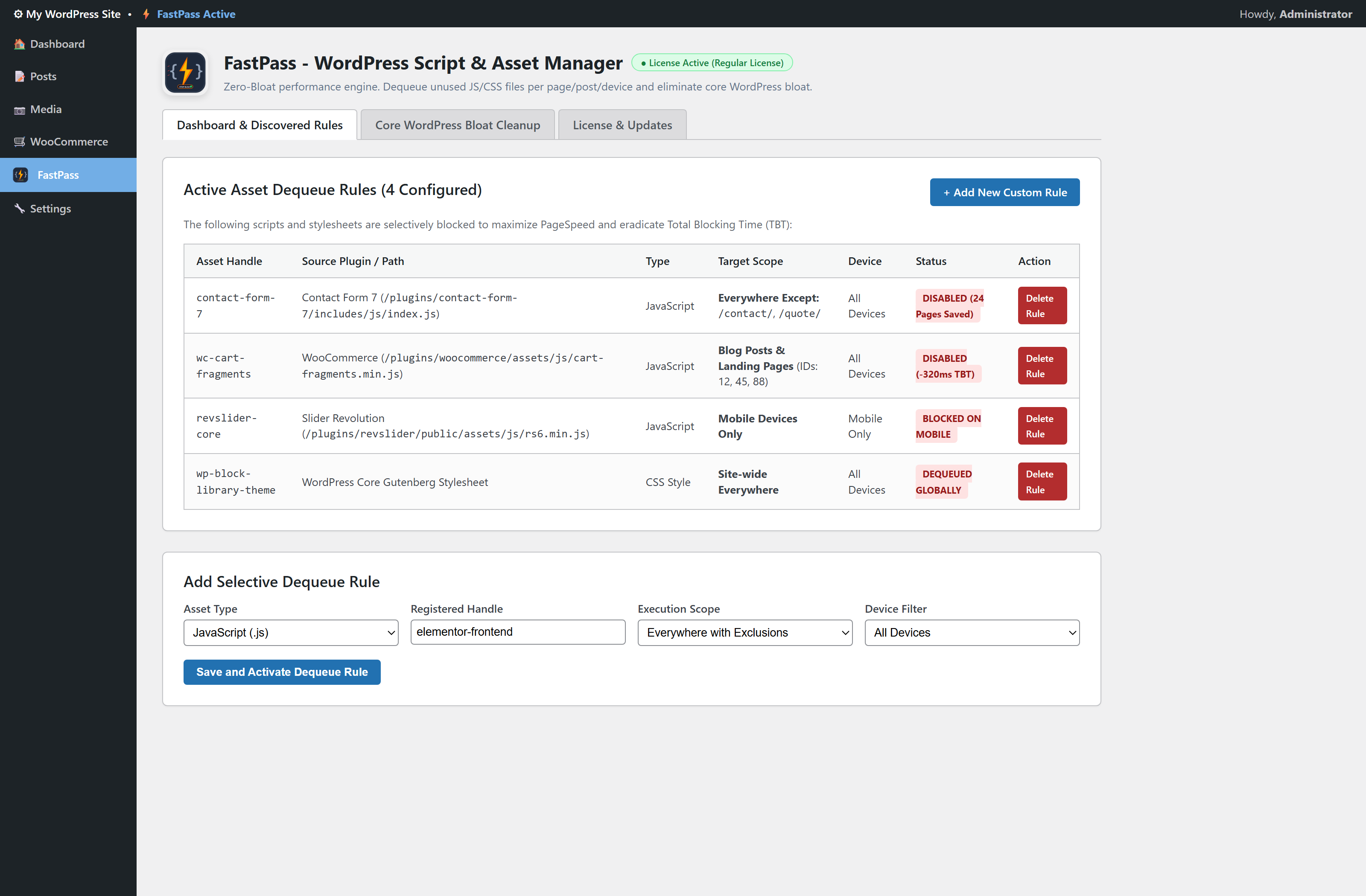 FastPass WordPress Admin Dashboard
