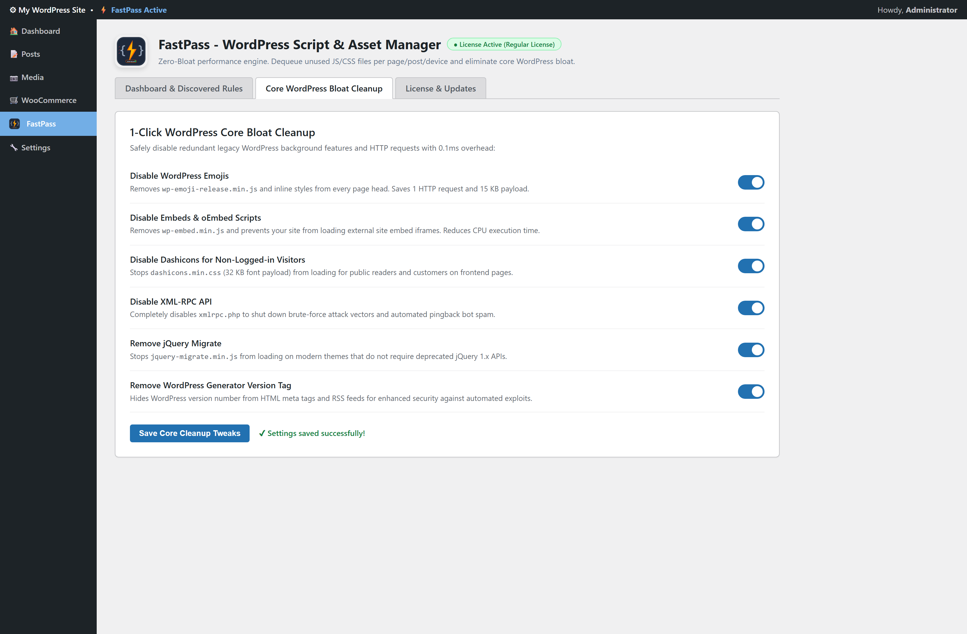 FastPass WordPress Admin Dashboard