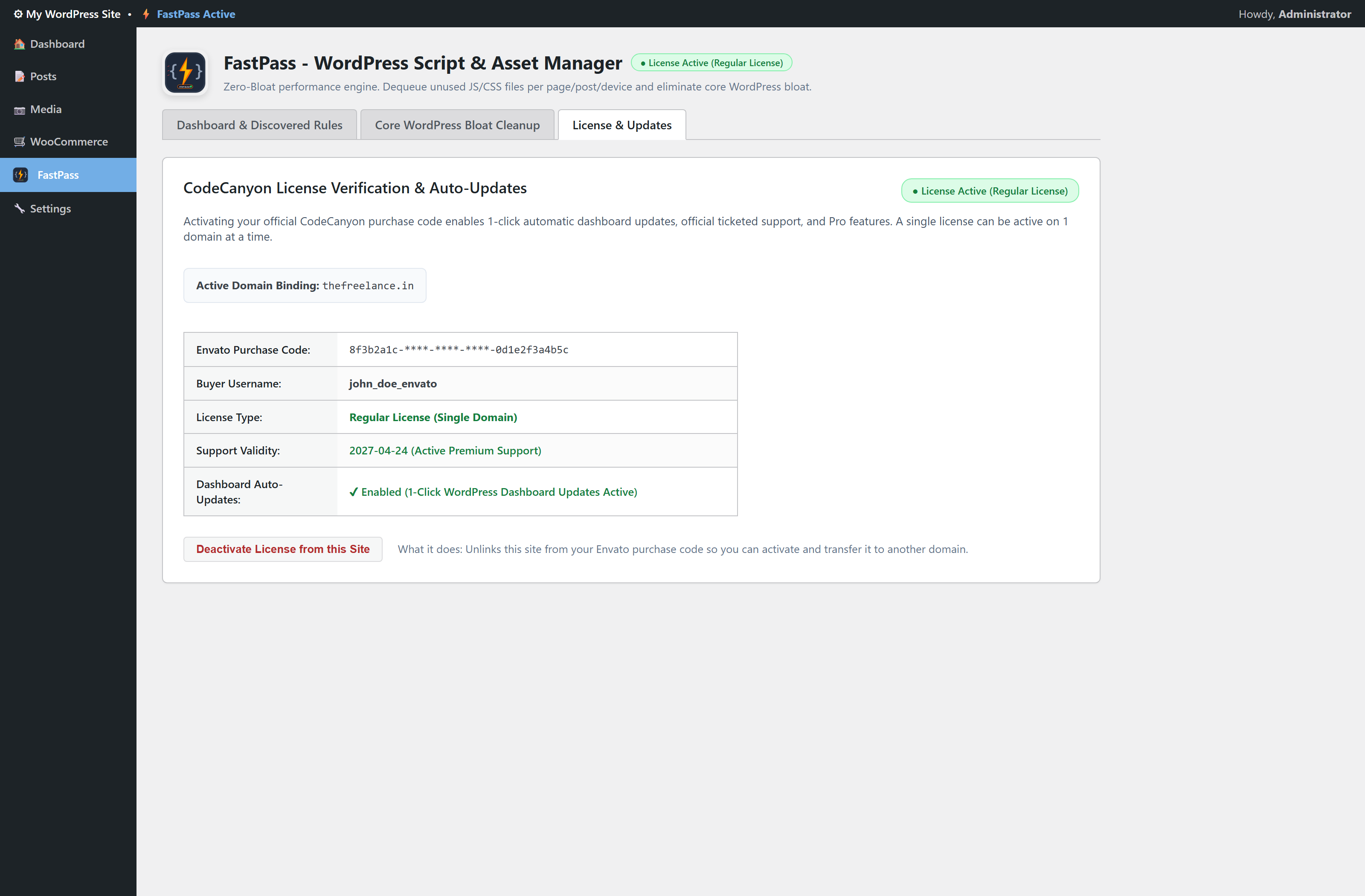 FastPass WordPress Admin Dashboard