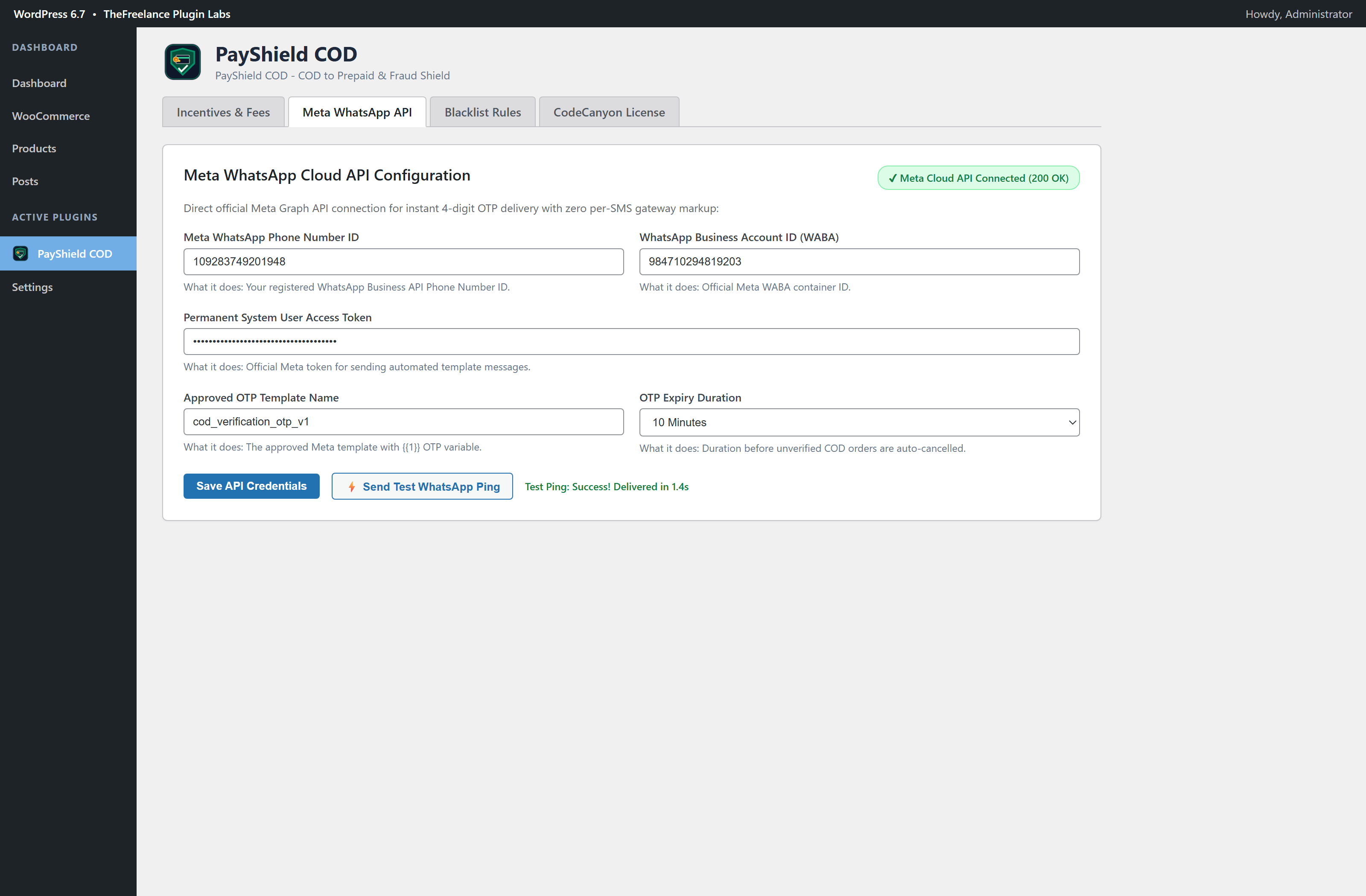 PayShield COD WordPress Admin Dashboard