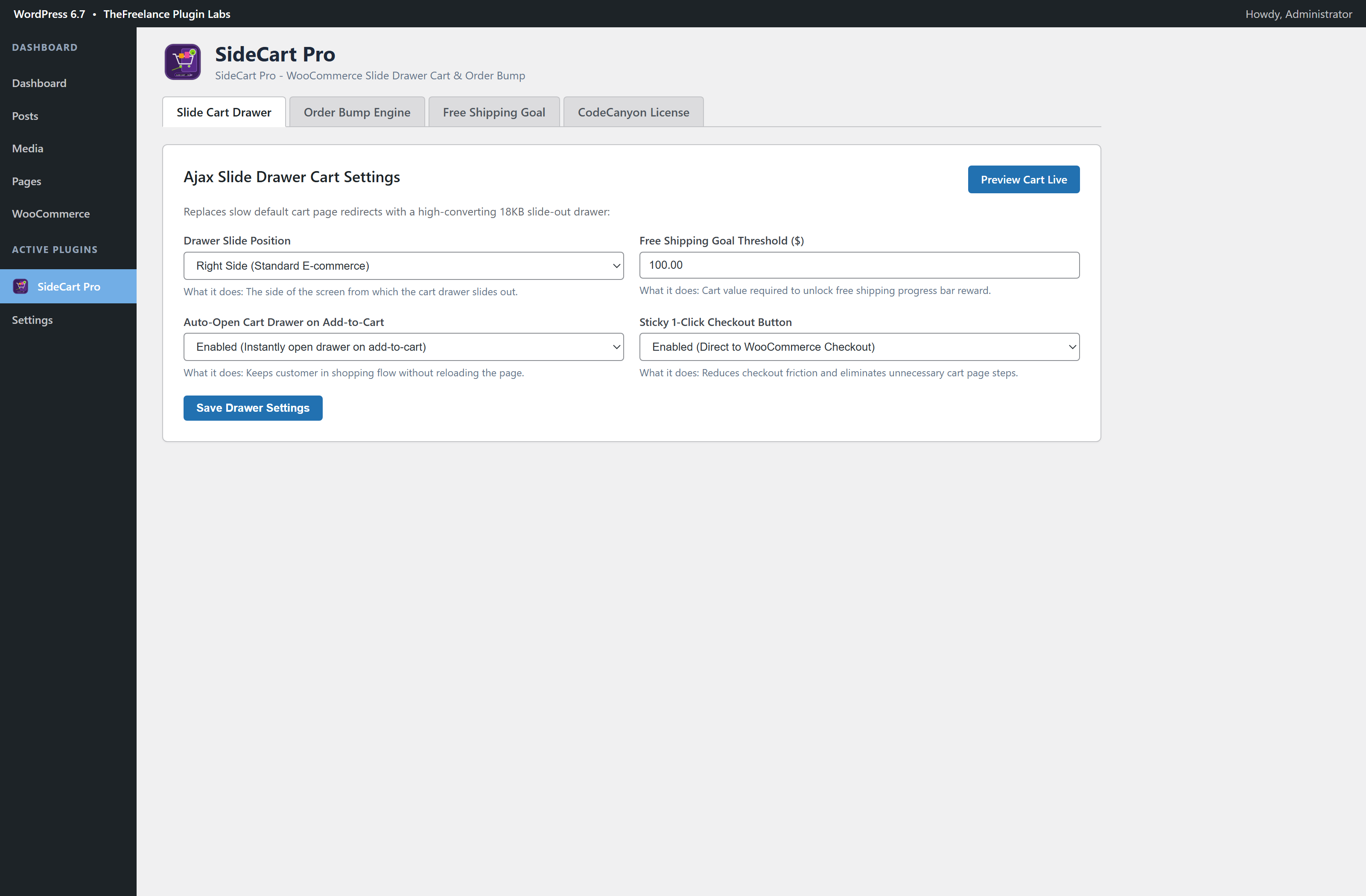 SideCart Pro Dashboard