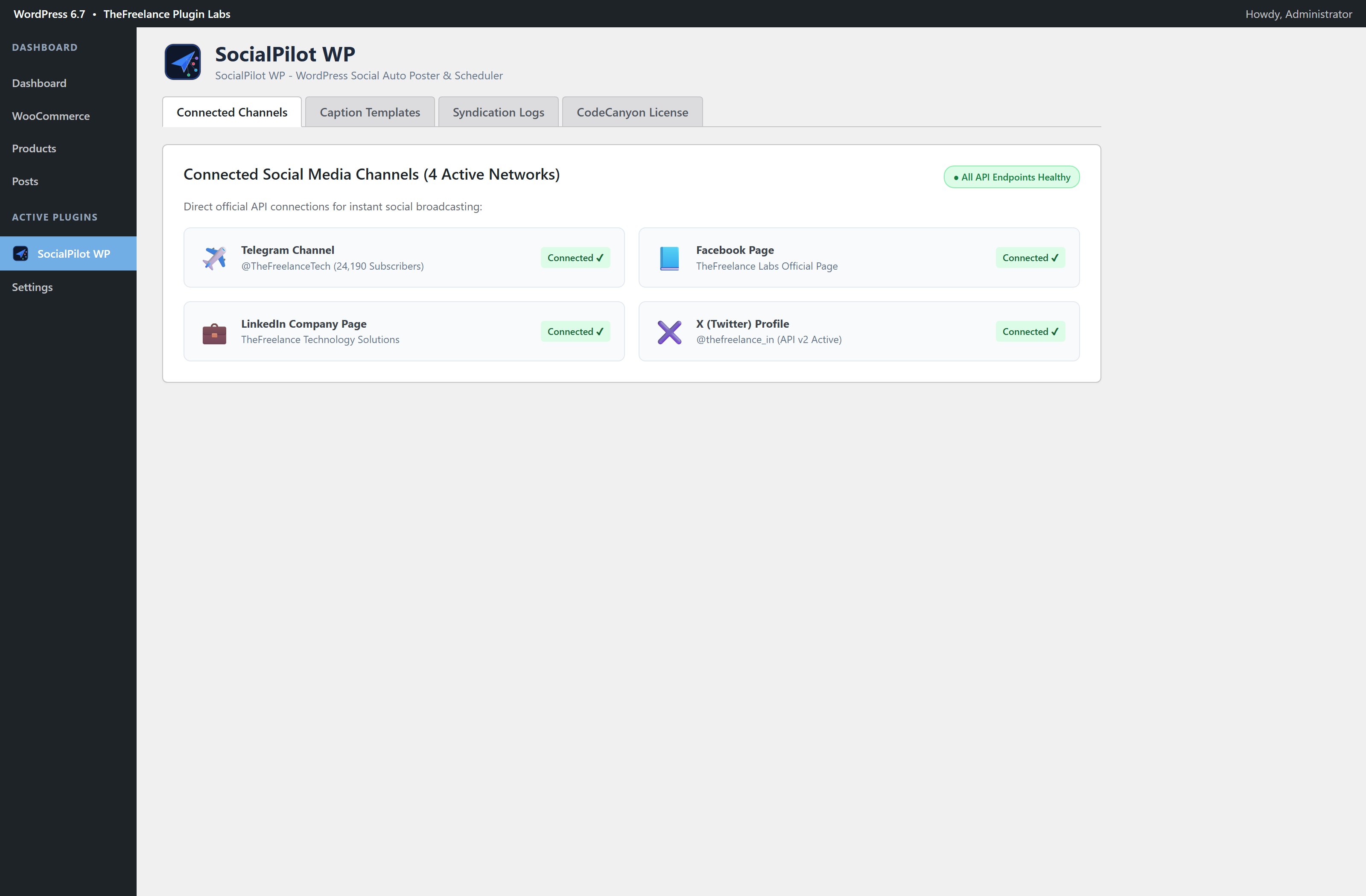 SocialPilot WP WordPress Admin Dashboard