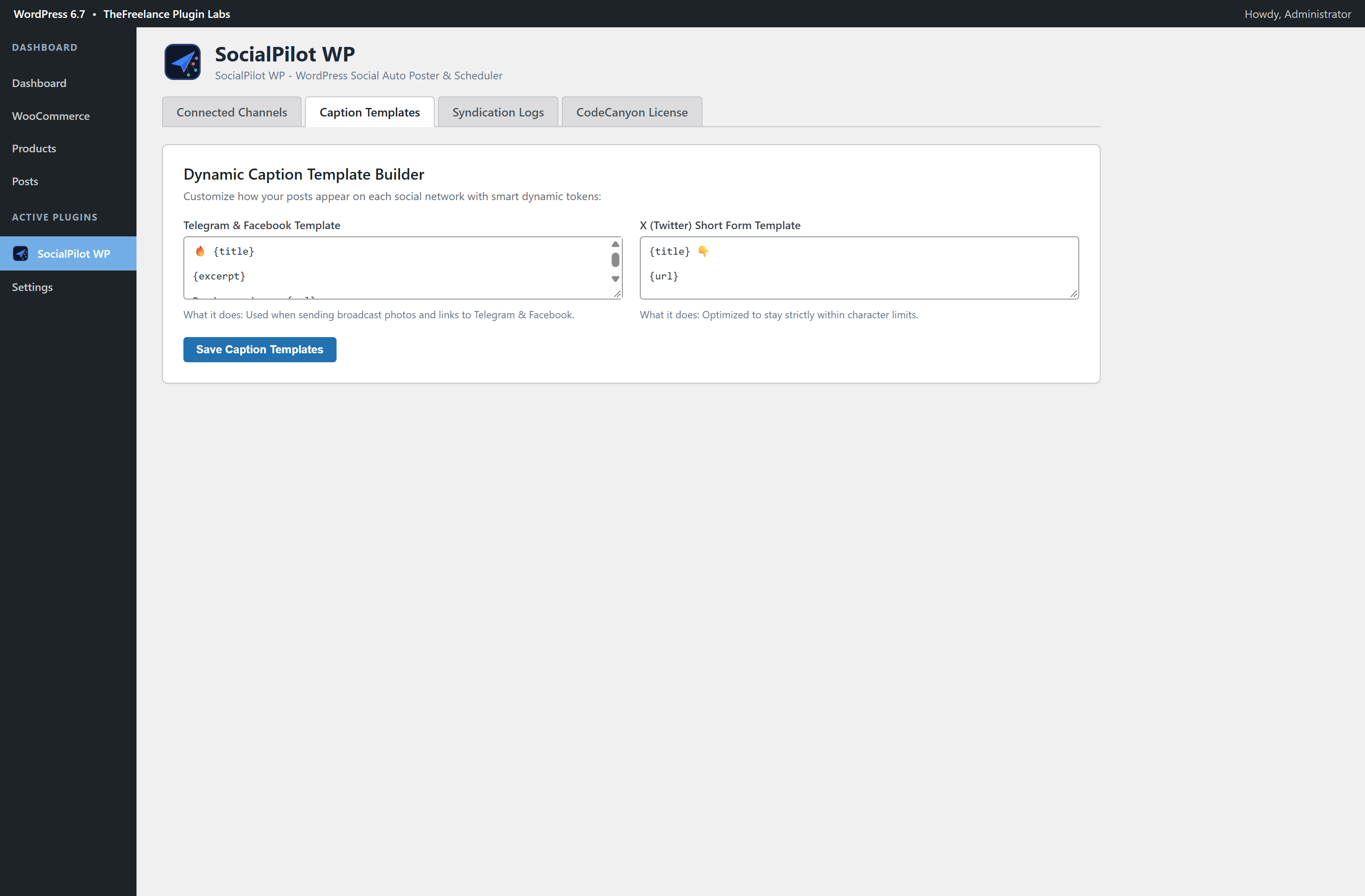 SocialPilot WP WordPress Admin Dashboard